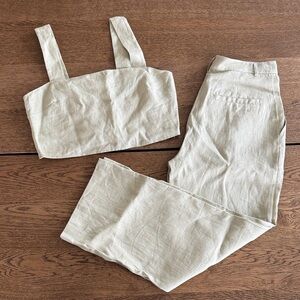 Reformation Linen High-Waist Pants & Crop Top Set (crop top has alterations)